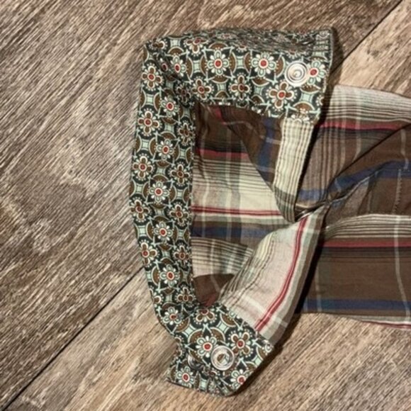 Roper Wear The West Pearl Snap Long Sleeve Plaid Shirt, Brown and Blue, Size M - Picture 6 of 7